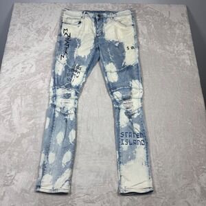 Crysp‎ Denim Mens Jeans 34x33 Distressed Bleach Splatter Graffiti Moto Style
